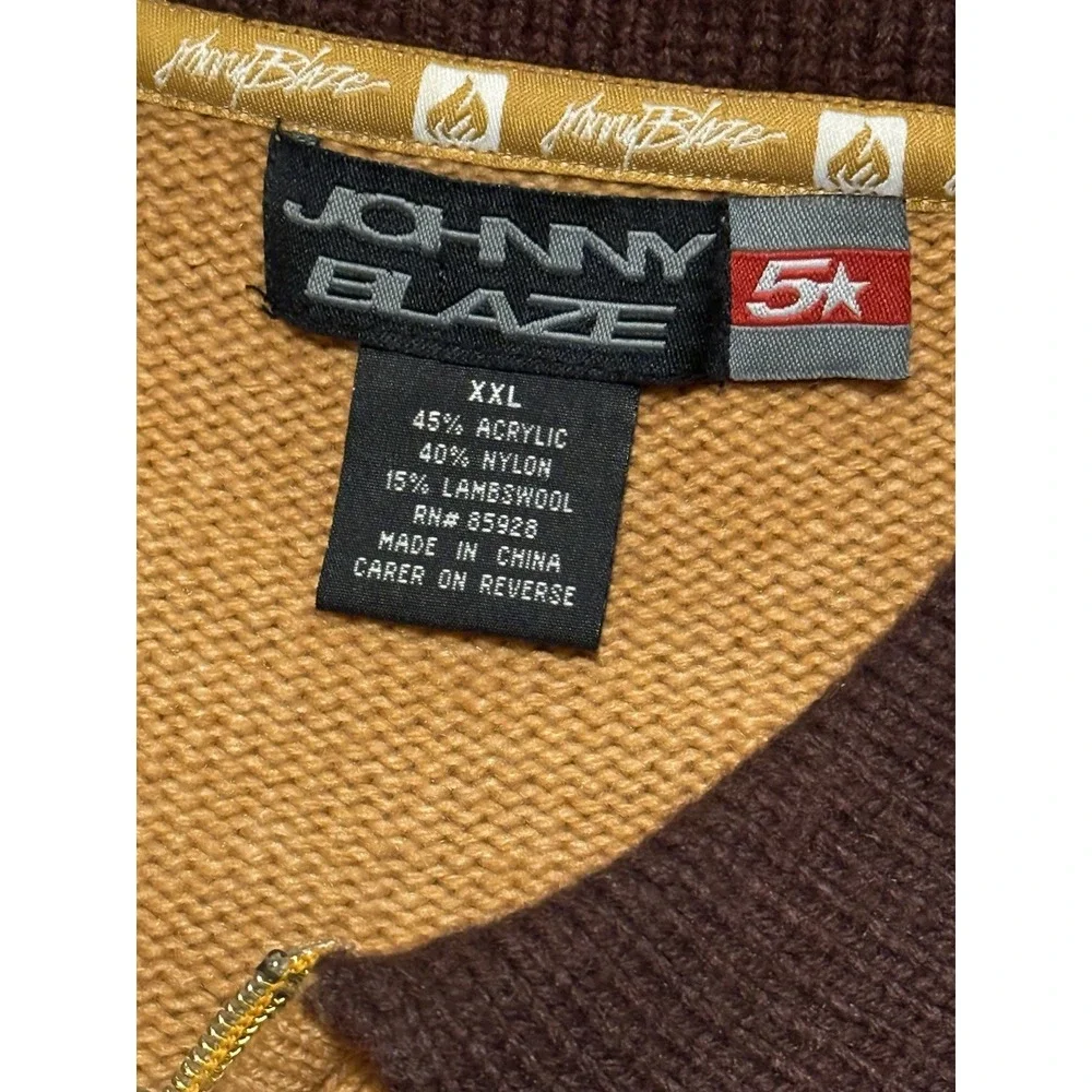 Johnny Blaze Sweater Vintage Mens 1/4 Zip 5 Star Pullover Lambswool XXL Patch‎